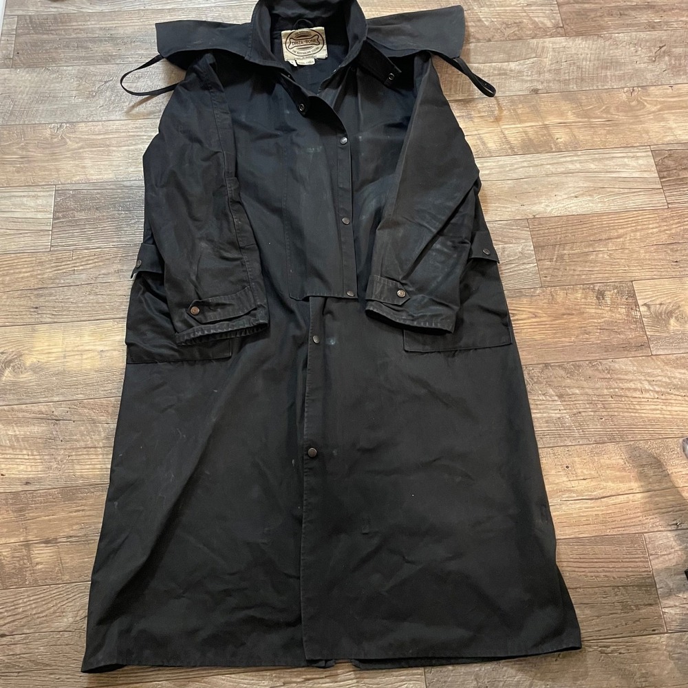 Driza-Bone Overlander Black Oilskin Long Duster Coat Made in Australia‎ Sz L 6